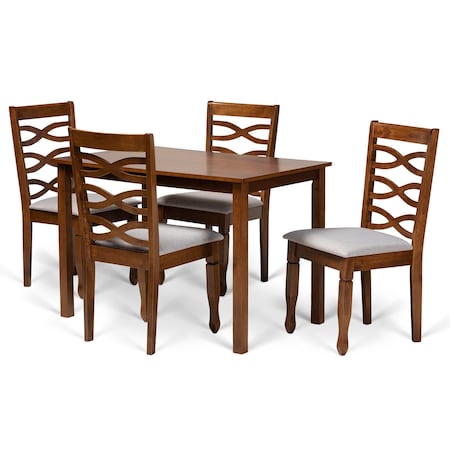 Baxton Studio Mirna Modern and Contemporary Grey Fabric and Walnut Brown Finished Wood 5-Piece Dining Set 174-9883-8959-Zoro